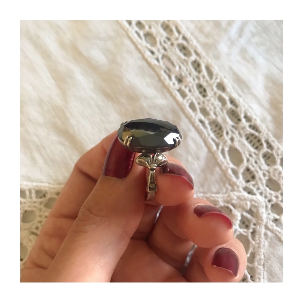 Vintage Faceted Hematite with Marcasite Silver Ring